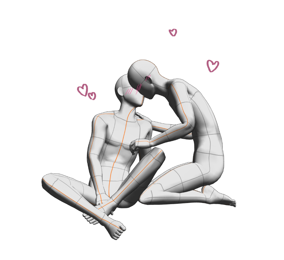 Couple pose sit and kiss (A) - CLIP STUDIO ASSETS