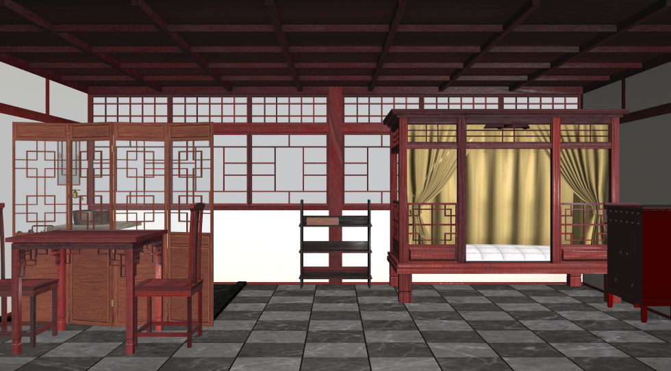 Chinese old house style room set Ver.03 - CLIP STUDIO ASSETS