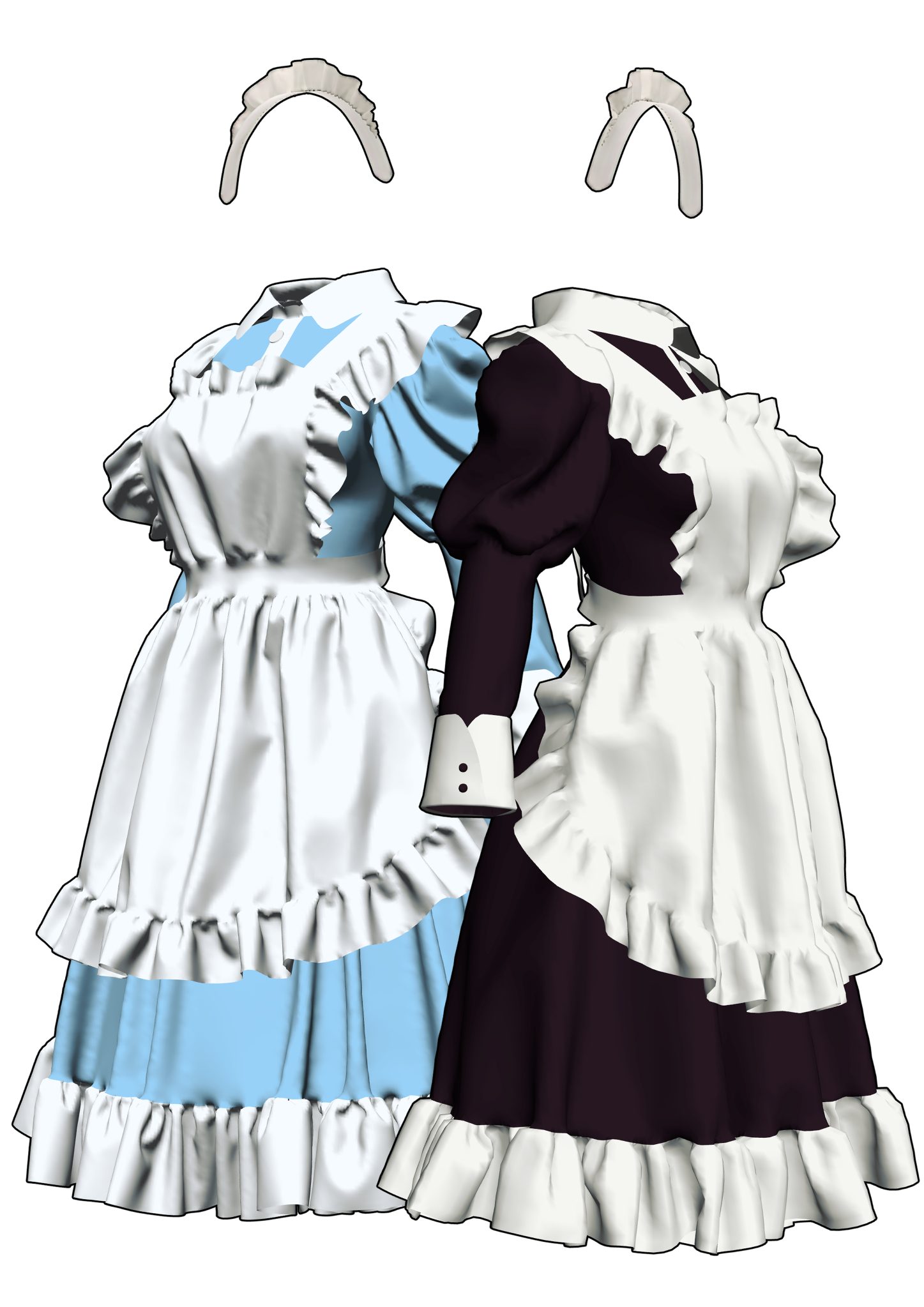 Simple maid outfit 3D, 5 kinds set + ruffle headband - CLIP STUDIO ASSETS