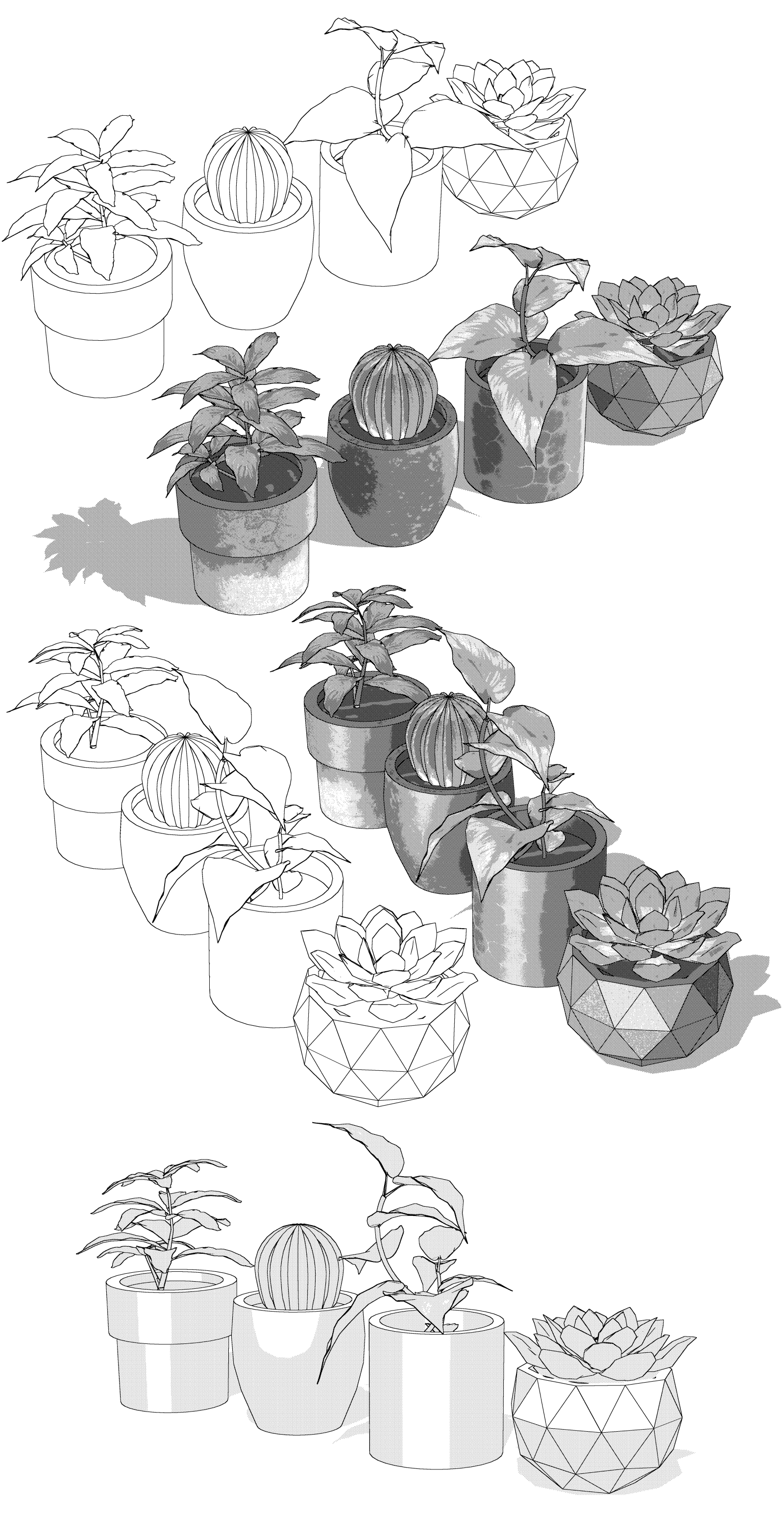 4 kinds of Mini pottery pots: 3D - CLIP STUDIO ASSETS